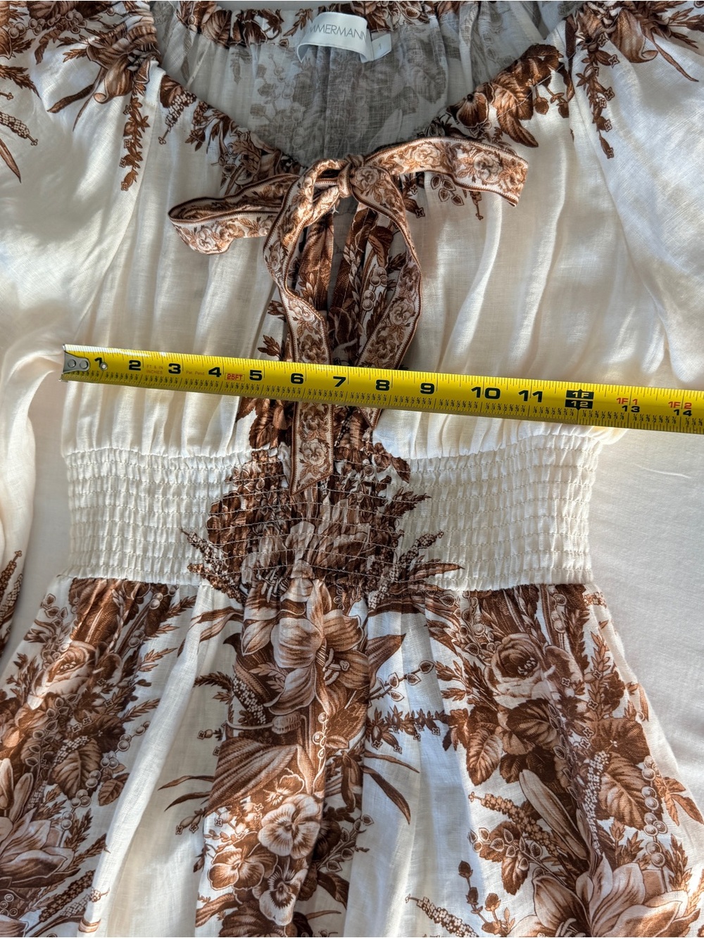 Zimmermann Cream Maxi Dress with Brown Floral Print - Picture 7 of 9